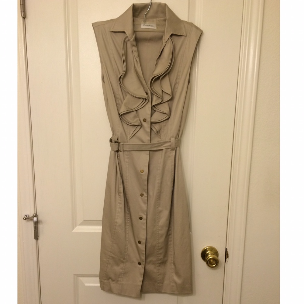 Calvin Klein Khaki Tan Button-up Dress - Size 4